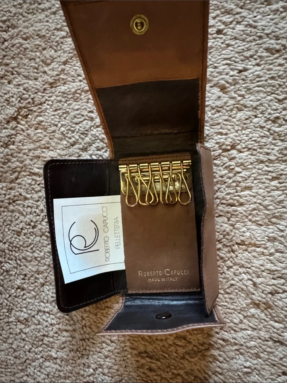 Italian Leather Key & Card Holder with Gold Hardware